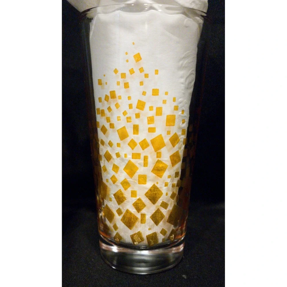 Vintage Mid-Century Mod Metallic Gold Confetti Highball Tumbler Glasses Set of 3